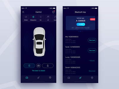 Telematics app bluetooth key car control illustration ios telematics ui