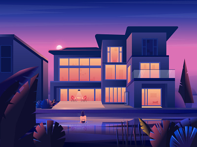 My Dream House buliding design illustration landscape morning light night scene