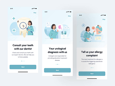 Medical Sector - Illustration allergist animation dentist flat design graphic design illustration maternity medical mobile motion graphics onboarding urologist vaccinate