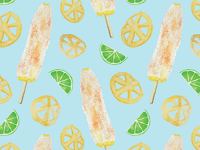 Elotes Pattern elote food pattern illustration mexican street food watercolor watercolor painting watercolor pattern