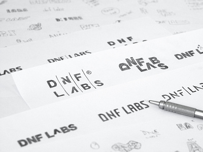 Logo design sketches for DNF LABS