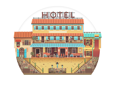 A series of illustrations——<old man's journey> buildings hotel illustrations sketch town