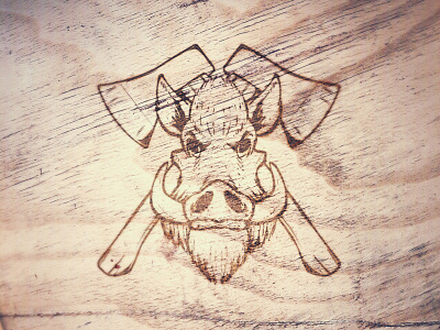 Engraved Boar Logo axe boar branding etching logo mockup