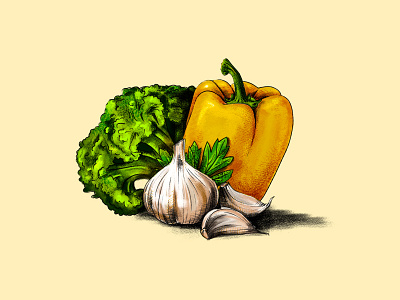 Vegetables 2d 2d animation broccoli colors design employee food garlic healthy illustration logo logodesign pepper vegetables veggie