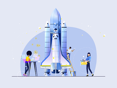 Creating and developing a business 2d 2danimation aftereffects animation application character character animation characterdesign characterillustration colors construction design employee flat illustration layers motion rocket shape vector