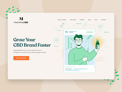 MarketMyCBD - 🌿 header 🧴 branding cbd character clean design illustration instagram landing page marijuana oil ui ux webdesign website