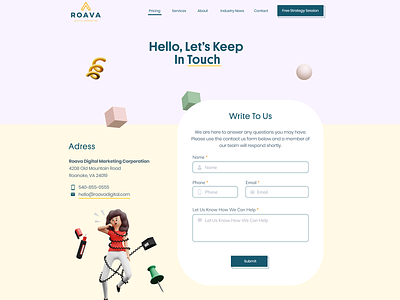 Roava - Contact Page agency character clean contact form contact page contact us design illustration landing page modern subpage ui webdesign website