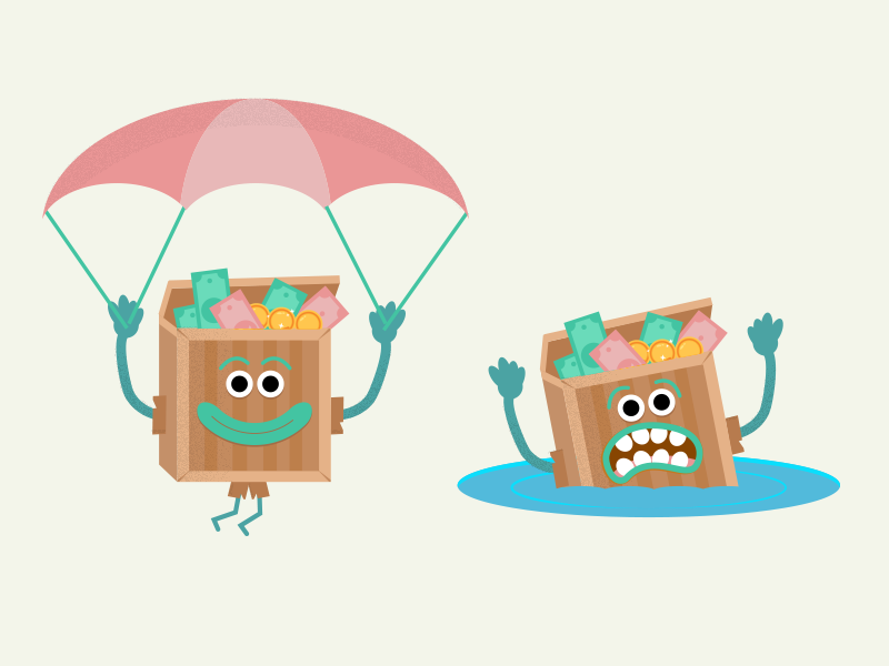 💸 Airdrop Box 💸 character sinking parachute box money ico airdrop vector illustration