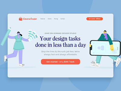Creative Toaster - Tasks done in less than a day character clean design graphics illustration landing page modern service tasks ui ux webdesign website