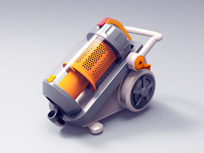 Vacuum Cleaner 3d cleaner icon orange，rendering ui