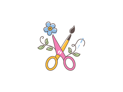 DIY brush button flower leaf logo needle scissor
