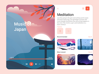 Meditation APP app color dashboard design flat friendly graphics illustrator meditation music music app sleep sound tablet trend ui uiux user interface ux