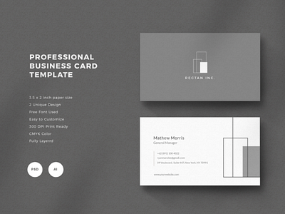 Professuona Business Card Template - 01 architecture business business card cmyk graphic design layout minimalist mockup name card photoshop professional template