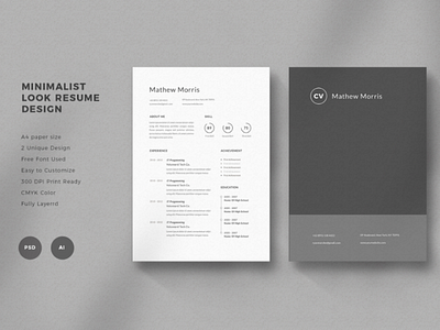 Minimalist Look Resume Design - 01 a4 cv resume design experience free graphic design minimalist photoshop professional resume