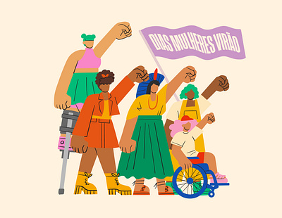 Dias mulheres virão! colorful design diversity feminism girls graphic design group illustration protest riot ui vector women