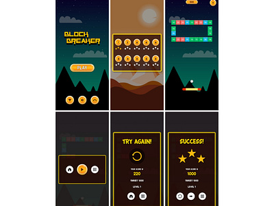 Block breaker game ui android android app android app design app appdesign digital illustration game gameapp gameui gameuidesign illustration illustrator ui ux vector