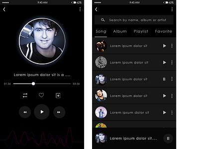 Music app ui blacktheme mobile app design mobile ui music app music player photoshop uidesign