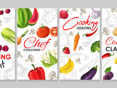 Cooking classes vector illustration banner branding cartoon chef class coaching cooking design dinner event flat illustration logo meal preparation vector vegetable