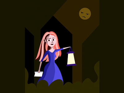 Scary walk at night character fear forest girl illustration night vector walk