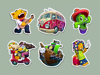 Stickers 01 bike cactus car cat game illustration sheep sticker vector