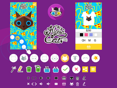 A cat in your t-shirt with big blue eyes or not app design cats custom icon uiux user interface