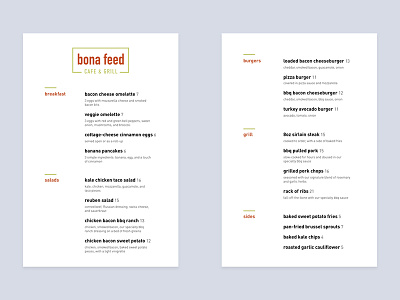 Bona Feed Branding graphic design indesign menu design typography