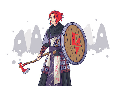 Female Viking Warrior axe character characterdesign flat girl illustration red redhead shield vector vectorart viking warrior woman