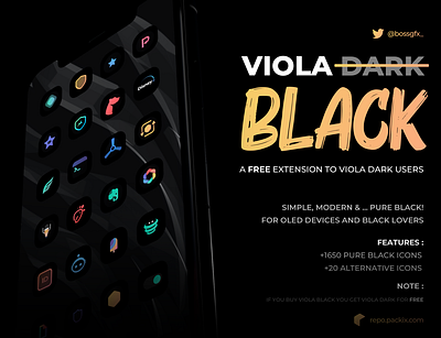 Viola Black - Pure Black Icons for iOS app black design icon ios ios app ios app design logo oled