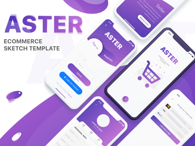 Aster mobile UI Kit app aster design ecommerce login ui ux vector