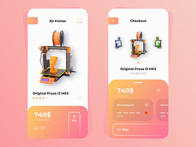 3D Printer Shop - Shopping & Checkout Screens 3d 3d printer 3dprinter add to cart app design ecommerce prusa shop ui uidesign ux