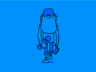 Skateboarding bucket beard blue bucket hat character design citycards hipster illustration line london male skateboard sunglasses