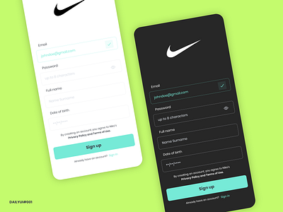 Nike Signup Page - DailyUI #001