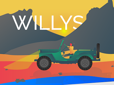 Willys - Illustration 2d adobe illustrator background cars character color creative desert drawing dribbble gradient illustration inspiration landscape mountains old pallete willys