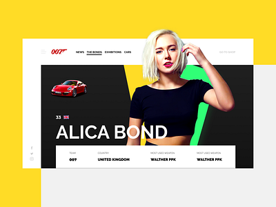 The Bonds - Alica Bond website page bond character color creative design figma icon inspiration porsche 911 thebonds ui uidesign uiux ux website website concept website design websites yellow