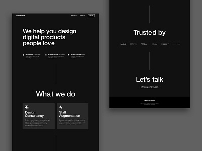 Minimalist landing page black branding dark design landing page minimalist modern product design tipography ui ui design ux webflow