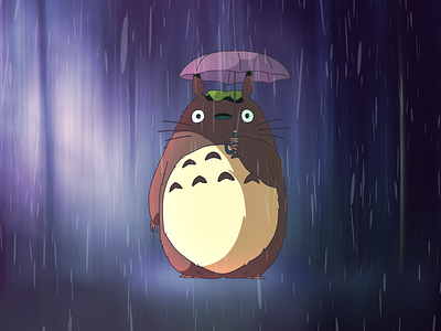 Totoro art forest illustration rain totoro umbrella