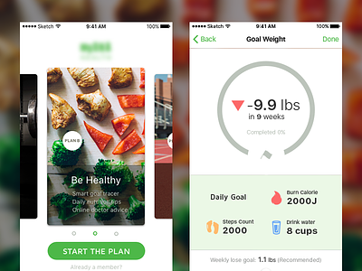 Onboarding and Goal app health ios mobile sketch