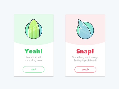 DailyUI 011 Flash Messages card flash message green popup red shark snap surfing yeah