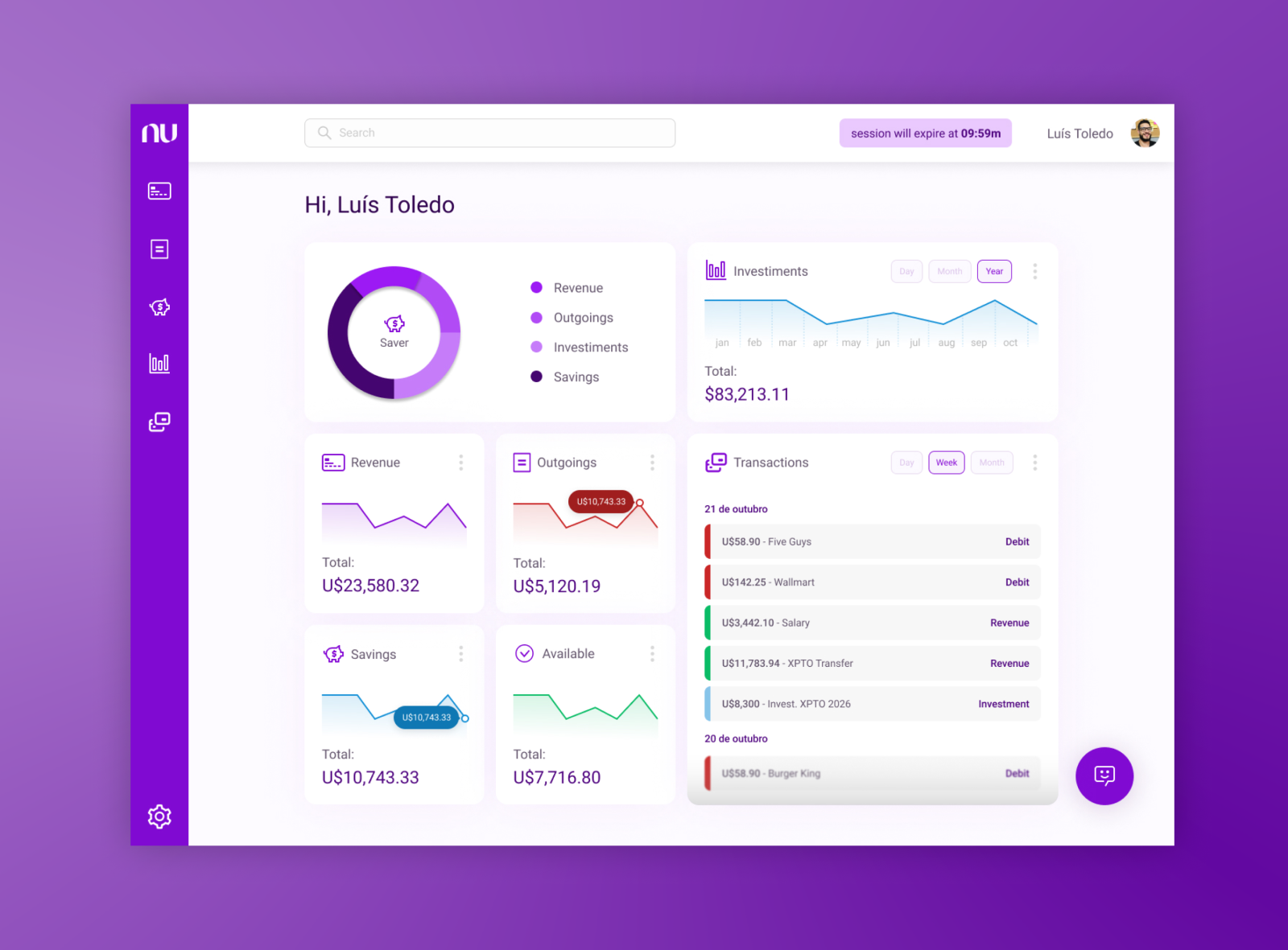 Nubank - Dashboard Concept (Desktop) by Luis Toledo on Dribbble