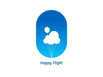 Happy Flight 01 strings up logo adventure sky plane happy blue balloons windows clouds kids flight