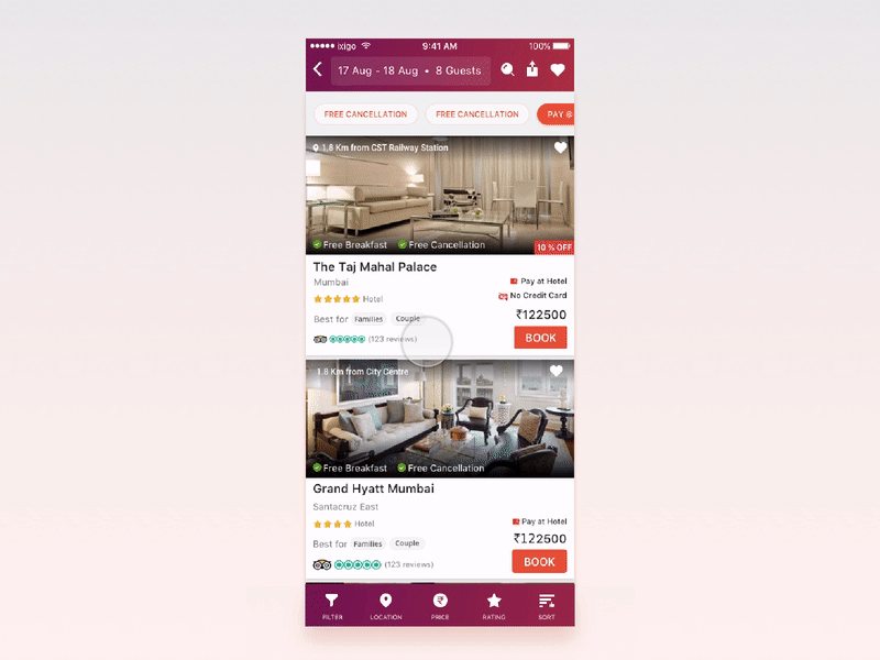 Hotel listing - Upfront Filters filter designs filter ui filters hotel filters hotel listing hotel search