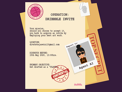 Dribbble invite - Spy mission agent art classified concept confidential dribbble dribbble invite file folder invite invite design military mission operation seal theme topsecret vector vectorart