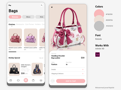 Bags Shop app app concept app design bag branding design flat illustration logo ui ui ux design uiux vector