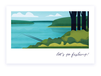 let s go! 2 fishing green illustration lake landscape nature nature illustration vector water