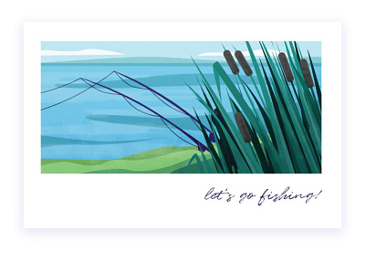 let s go! 3 fishing illustration lake landscape nature nature illustration vector water