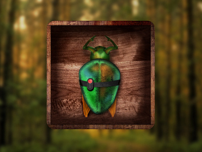 Bug Tracking Icon app beetle bug button design icon idea identity illustration ios ipad iphone logo nature outdoor realistic sketch tracking wood