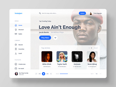 InstaJam - Music Player app app design clean design desktop figma music music player ui