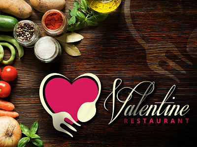 Valentine Restaurant Logo Design branding brands creative design food graphic heart logo logos restaurant spoon valentine