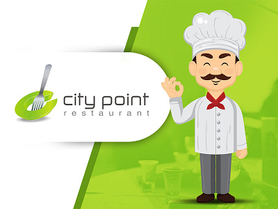 CityPoint Restaurant Logo Design branding creative design food fork gradient graphic logo mockup restaurant spoon waiter