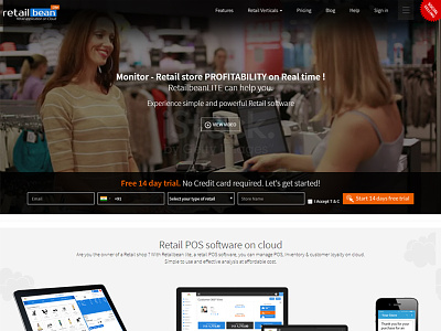 Webpages Design for Retailbeanlite-Retail POS software on cloud home page website layout design prototype website prototyping ui home page website design
